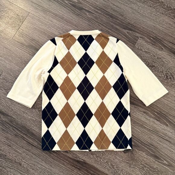 J. Crew Argyle Hook Closure Short Sleeve Cardigan - Picture 6 of 6